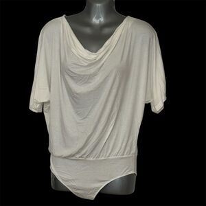 Wasabi & Mint Women's White Drape Neck Bodysuit Blouse Size S Casual